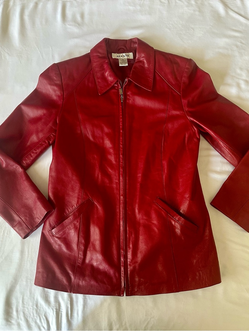 Alfani Crimson Red Leather Zip-Front Jacket